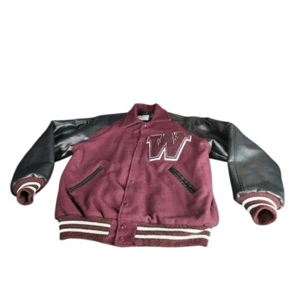 Vintage Varsity Jacket Men Sz‎ XL Button Up Maroon Neff Embroidered W Sportswear